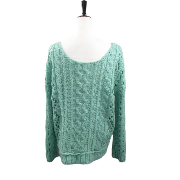 Free People Seafoam Green Open Knit Sweater Size Large - Picture 4 of 6